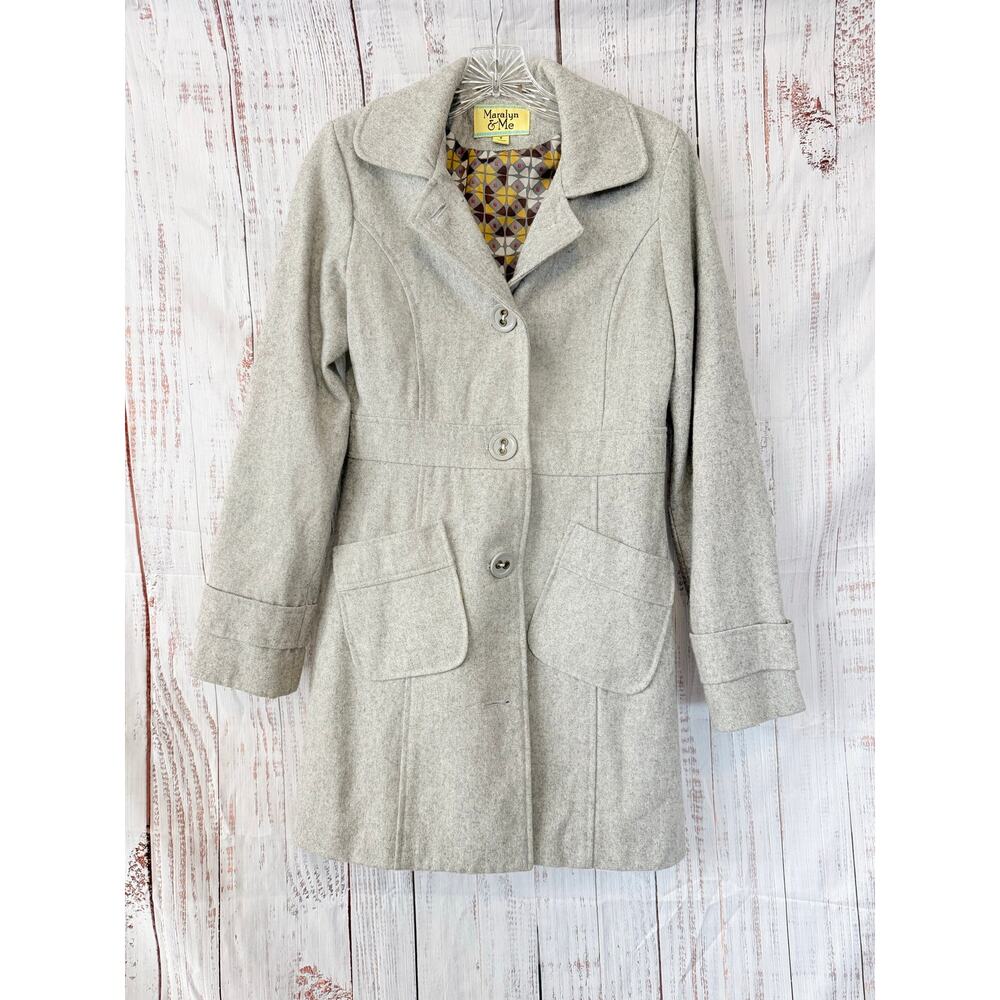 Maralyn & Me Wool Blend Coat Women’s Small Gray Button Front Peacoat Jacket - Picture 1 of 7